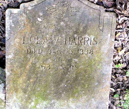 The Lola V Harris grave marker in 2004